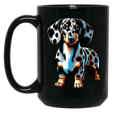 Cute Dapple Dachshund Black Coffee Mug, Gift Coffee Mug