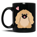Cute Fawn Pekingese Peke Black Coffee Mug, Gift Coffee Mug