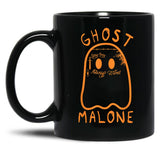 Cute Ghost Malone Fall Season Funny Halloween Spooky Season Black Coffee Mug, Gift Coffee Mug