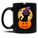 Cute Halloween Black Cat Witch Hat Pumpkin For Kids Girls Black Coffee Mug, Gift Coffee Mug