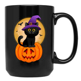 Cute Halloween Black Cat Witch Hat Pumpkin For Kids Girls Black Coffee Mug, Gift Coffee Mug - Black