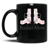 Cute Pink Gun For Badass Mom Black Coffee Mug, Gift Coffee Mug