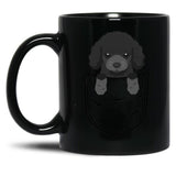 Cute Poodle Dog In Pocket Black Coffee Mug, Gift Coffee Mug