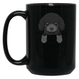Cute Poodle Dog In Pocket Black Coffee Mug, Gift Coffee Mug