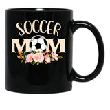 Cute Soccer Mom Floral Beuauty Gift For Women Teen Girls Kid Soccer Lover Costume Black Coffee Mug, Gift Coffee Mug - Black