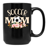 Cute Soccer Mom Floral Beuauty Gift For Women Teen Girls Kid Soccer Lover Costume Black Coffee Mug, Gift Coffee Mug - Black