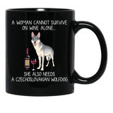 Czechoslovakian Wolfdog And Wine Funny Dog Black Coffee Mug, Gift Coffee Mug - Black