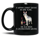Czechoslovakian Wolfdog And Wine Funny Dog Black Coffee Mug, Gift Coffee Mug