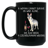 Czechoslovakian Wolfdog And Wine Funny Dog Black Coffee Mug, Gift Coffee Mug