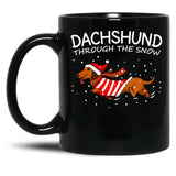 Dachshund Through The Snow Funny Dog Christmas Black Coffee Mug, Gift Coffee Mug