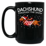 Dachshund Through The Snow Funny Dog Christmas Black Coffee Mug, Gift Coffee Mug