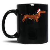 Dachshund Wiener Dog Christmas Light Black Coffee Mug, Gift Coffee Mug