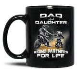 Dad And Daughter Riding Partners For Life Black Coffee Mug