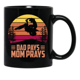 Dad Pays Mom Prays Motocross Off Road Dirt Bike Black Coffee Mug, Gift Coffee Mug - Black