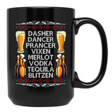 Dasher Vodka Blitzen Alcohol Reindeer Funny Christmas Meme Pullover Black Coffee Mug, Gift Coffee Mug - Black