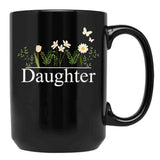 Daughter With White Flowers Black Coffee Mug - Black