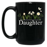 Daughter With White Flowers Black Coffee Mug