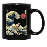 Devon Rex Kanagawa Japanese Surfing Wave Black Coffee Mug, Gift Coffee Mug - Black