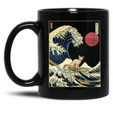 Devon Rex Kanagawa Japanese Surfing Wave Black Coffee Mug, Gift Coffee Mug