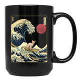 Devon Rex Kanagawa Japanese Surfing Wave Black Coffee Mug, Gift Coffee Mug - Black