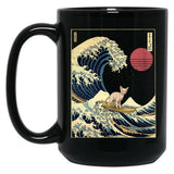 Devon Rex Kanagawa Japanese Surfing Wave Black Coffee Mug, Gift Coffee Mug