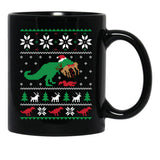 Dinosaur Ugly Christmas Sweater - Funny Christmas Gift Black Coffee Mug, Gift Coffee Mug - Black