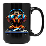 Dj Dachshund Dog Black Coffee Mug, Gift Coffee Mug - Black