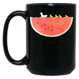 Duckies And Watermelon Black Coffee Mug, Gift Coffee Mug