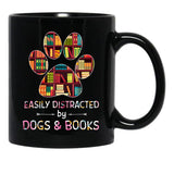 Easily Distracted By Dogs And Books Black Coffee Mug, Gift Coffee Mug - Black