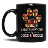 Easily Distracted By Dogs And Books Black Coffee Mug, Gift Coffee Mug
