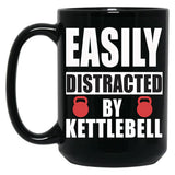 Easily Distracted By Kettlebell Funny Kettlebell Design Kettlebell Quote Weight Lifting Black Coffee Mug, Gift Coffee Mug