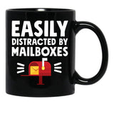 Easily Distracted By Mailboxes - Postal Worker Black Coffee Mug, Gift Coffee Mug - Black