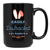 Easily Distracted By Rabbits (5) Black Coffee Mug, Gift Coffee Mug - Black