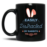 Easily Distracted By Rabbits Black Coffee Mug, Gift Coffee Mug