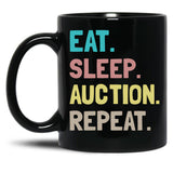 Eat Sleep Auction Repeat Black Coffee Mug, Gift Coffee Mug