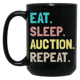 Eat Sleep Auction Repeat Black Coffee Mug, Gift Coffee Mug