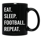Eat Sleep Football Repeat Black Coffee Mug, Gift Coffee Mug - Black
