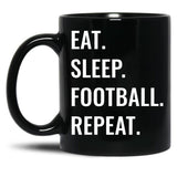 Eat Sleep Football Repeat Black Coffee Mug, Gift Coffee Mug