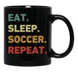 Eat Sleep Soccer Repeat Retro Funny Soccer Black Coffee Mug, Gift Coffee Mug - Black