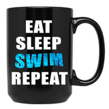 Eat Sleep Swim Repeat Black Coffee Mug, Gift Coffee Mug - Black