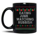 Eating Junk And Watching Rubbish Christmas Xmas Black Coffee Mug, Gift Coffee Mug