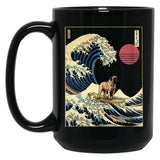 English Mastiff Kanagawa Japanese Surfing Wave Black Coffee Mug, Gift Coffee Mug