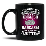 English Sarcasm And Knitting Black Coffee Mug, Gift Coffee Mug