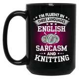 English Sarcasm And Knitting Black Coffee Mug, Gift Coffee Mug