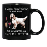 English Setter And Wine Funny Dog Black Coffee Mug, Gift Coffee Mug - Black