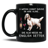 English Setter And Wine Funny Dog Black Coffee Mug, Gift Coffee Mug