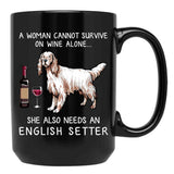 English Setter And Wine Funny Dog Black Coffee Mug, Gift Coffee Mug - Black