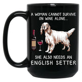 English Setter And Wine Funny Dog Black Coffee Mug, Gift Coffee Mug