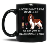 English Springer Spaniel And Wine Funny Dog Black Coffee Mug, Gift Coffee Mug