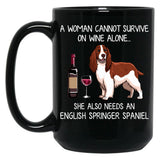 English Springer Spaniel And Wine Funny Dog Black Coffee Mug, Gift Coffee Mug